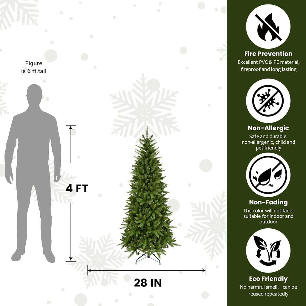 Artificial Pencil Christmas Tree Hinged Realistic Slim Xmas Tree
