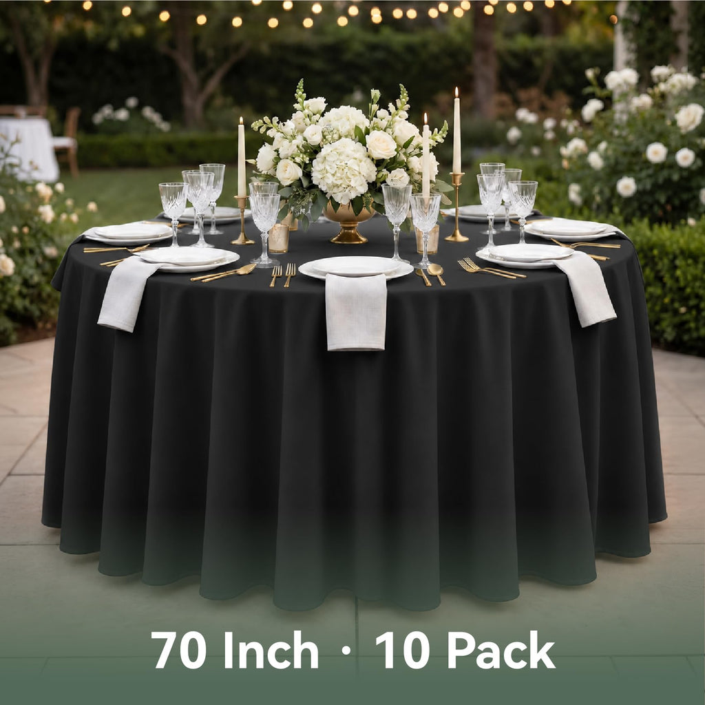 Classic Series 10 Pack 70inch Round Polyester Table Cloth, Black