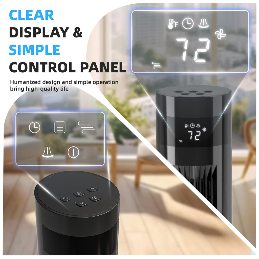Tower Fan Portable Electric Oscillating Fan Quiet Remote Control Bladeless Floor Fan 3 Wind Speed Mode 12H Timer