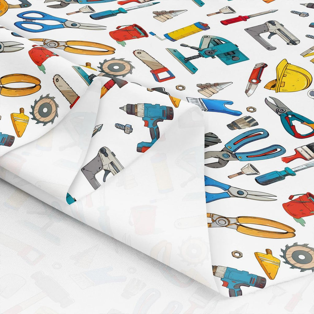 Tools Upholstery Fabric, Construction Tools Fabric By The Yard, Cartoon Engineering Decorative Fabric, Building