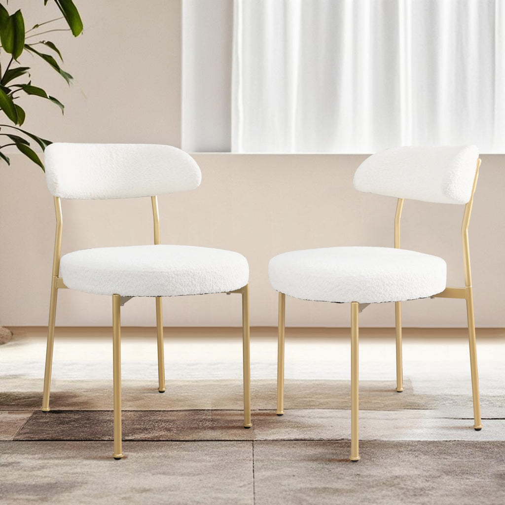 Dining Table and Dining Chair Set 23.6" White Round Table&2 Boucle Upholstered Golden Legs Chairs Dining Room Small