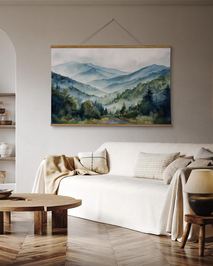 Extra Large Framed Wall Art, Ridge Mountain Forest Print, 36x54 In