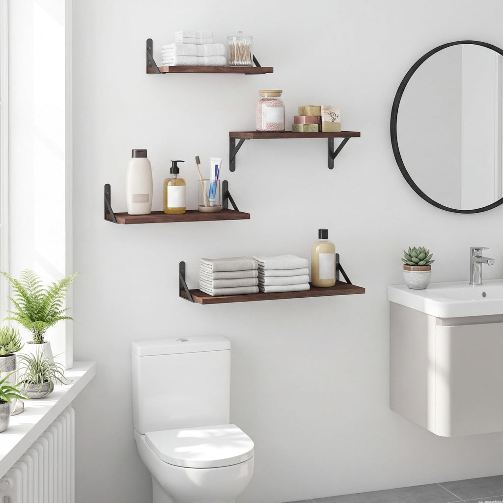 4 Different Sizes Floating Shelves for Wall Home Decor, Walnut