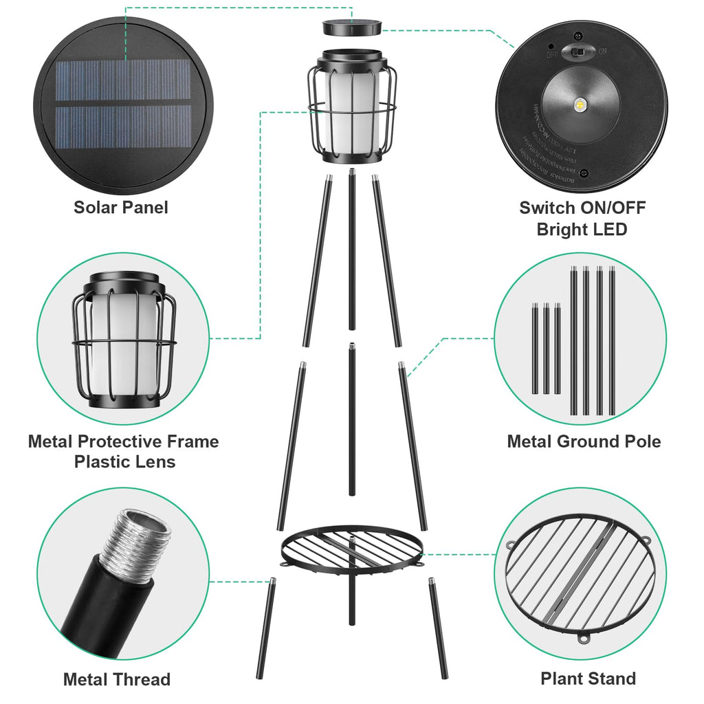 2 Pack Solar Lights with Plant Stand, Outdoor Floor Lamps, Waterproof Solar Powered Floor Lamps Deck Porch Yard