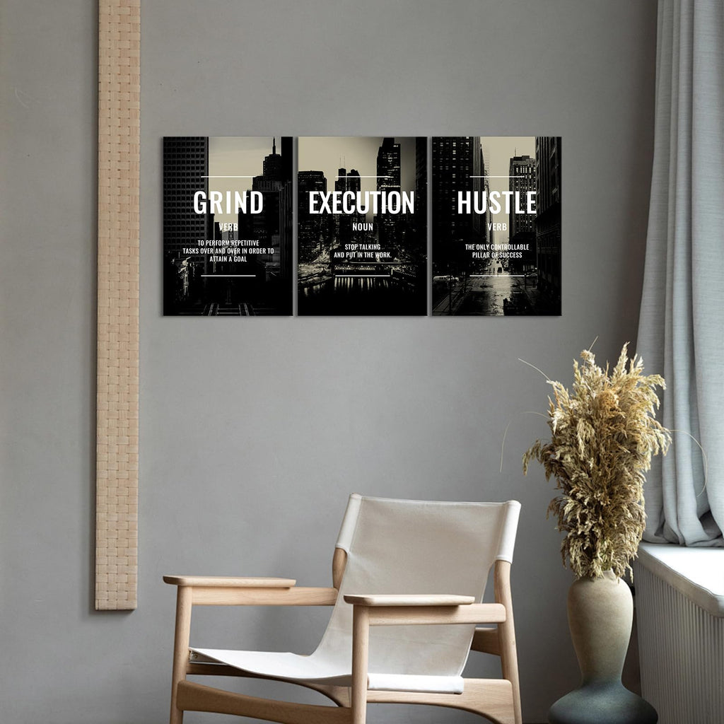 Motivational Wall Decor Framed Grind Hustle Execution Wall Art Inspirational Canvas Wall Decor Pictures Motivational