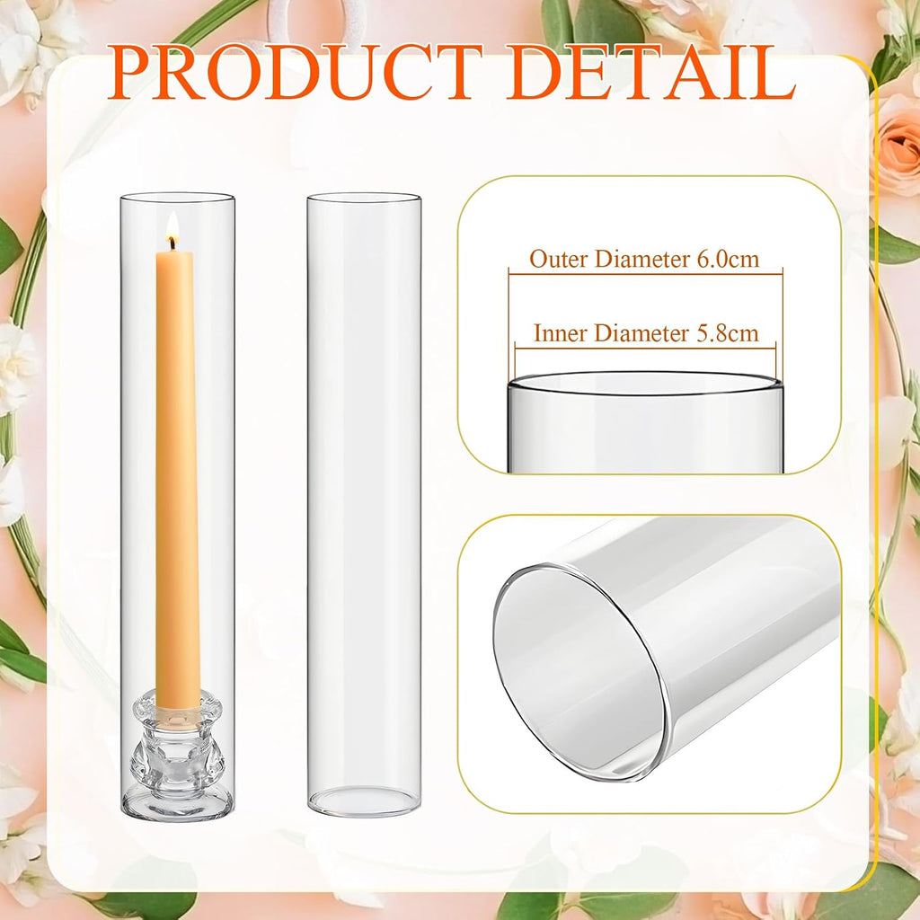 Glass Hurricane Candle Holders Candlestick Bulk 12.6",Clear,24 Set | 2.2" Taper Clear Candlestick Holders, Open Ended