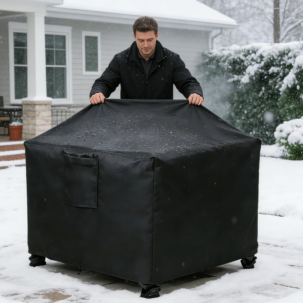 32" Square Fire Pit Cover, Heavy Duty 600D Waterproof Fabric