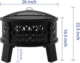 26" Steel Fire Pit with Grill & Diamond Mesh Design,360° Airflow Tech for 80% Less Smoke,XL Flames,Heavy-Duty Portable Outdoor Fire Bowl for Camping - Image 2