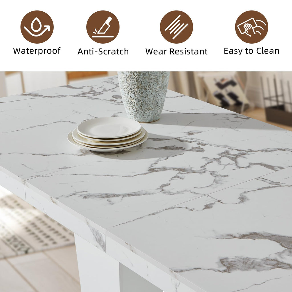 63-79 Inch Extendable Dining Table for 4-8 People (Marble White)