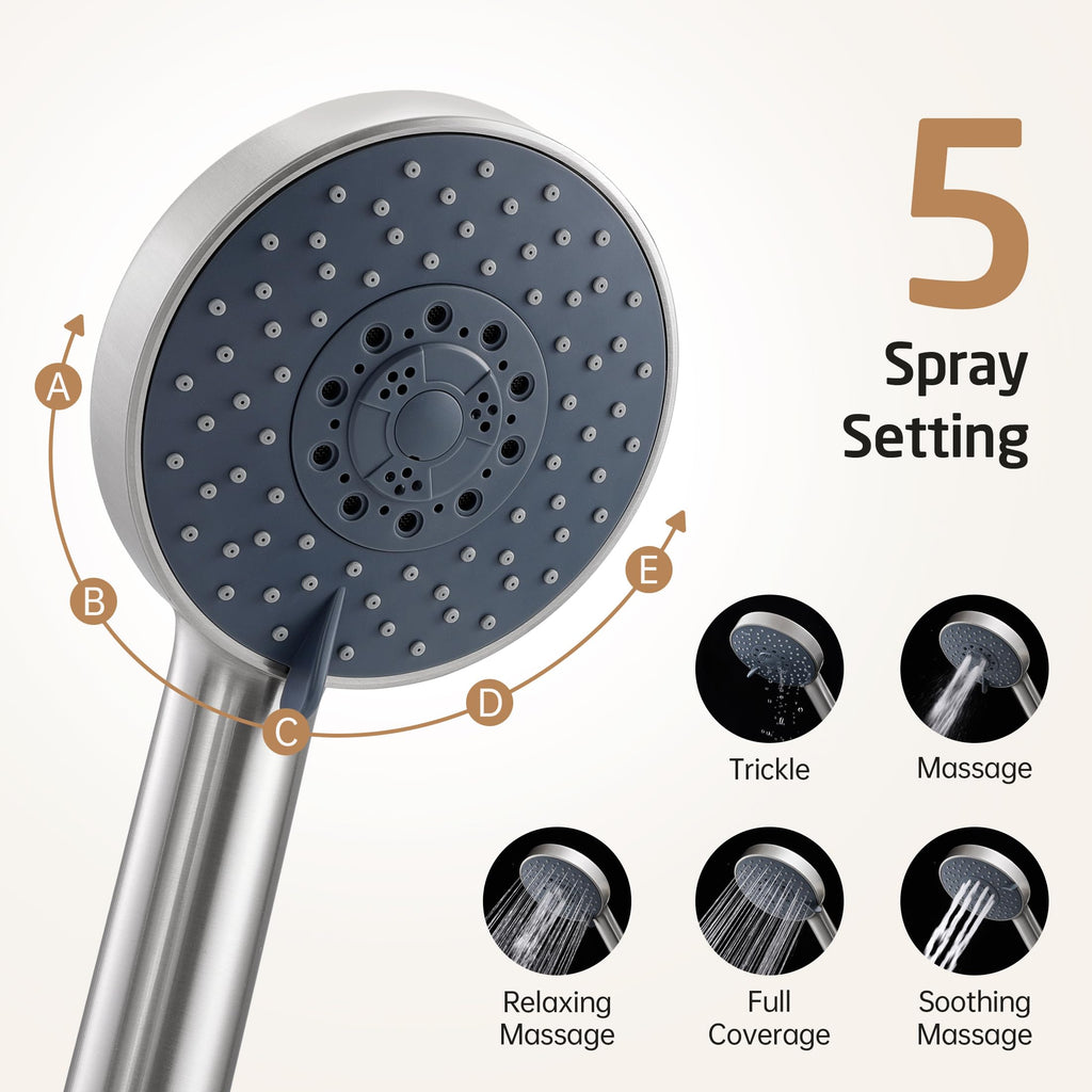 18/8 Stainless Steel Shower Slide Bar 30-Inch with Adjustable Handheld Shower Head and 59-Inch Hose, 5-Function Hand