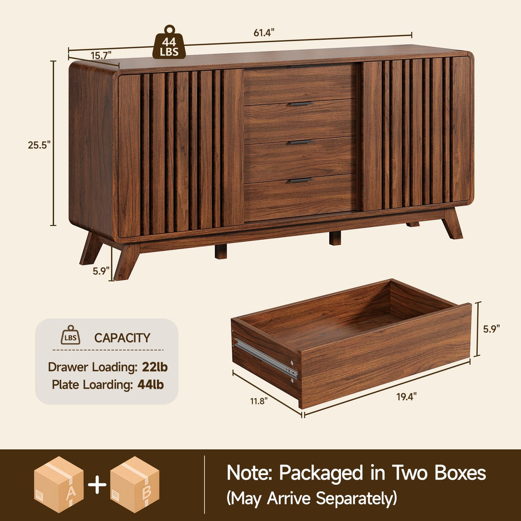 Sideboard Buffet Cabinet with Storage, Fluted Kitchen Cabinet