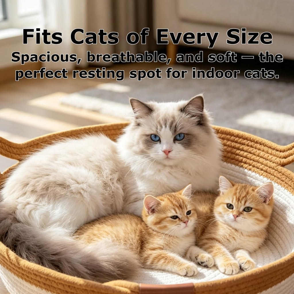 Instinct Basket for Cats, Handwoven cat Basket, Scratch Resistant cat Bed (Large, with Mat)