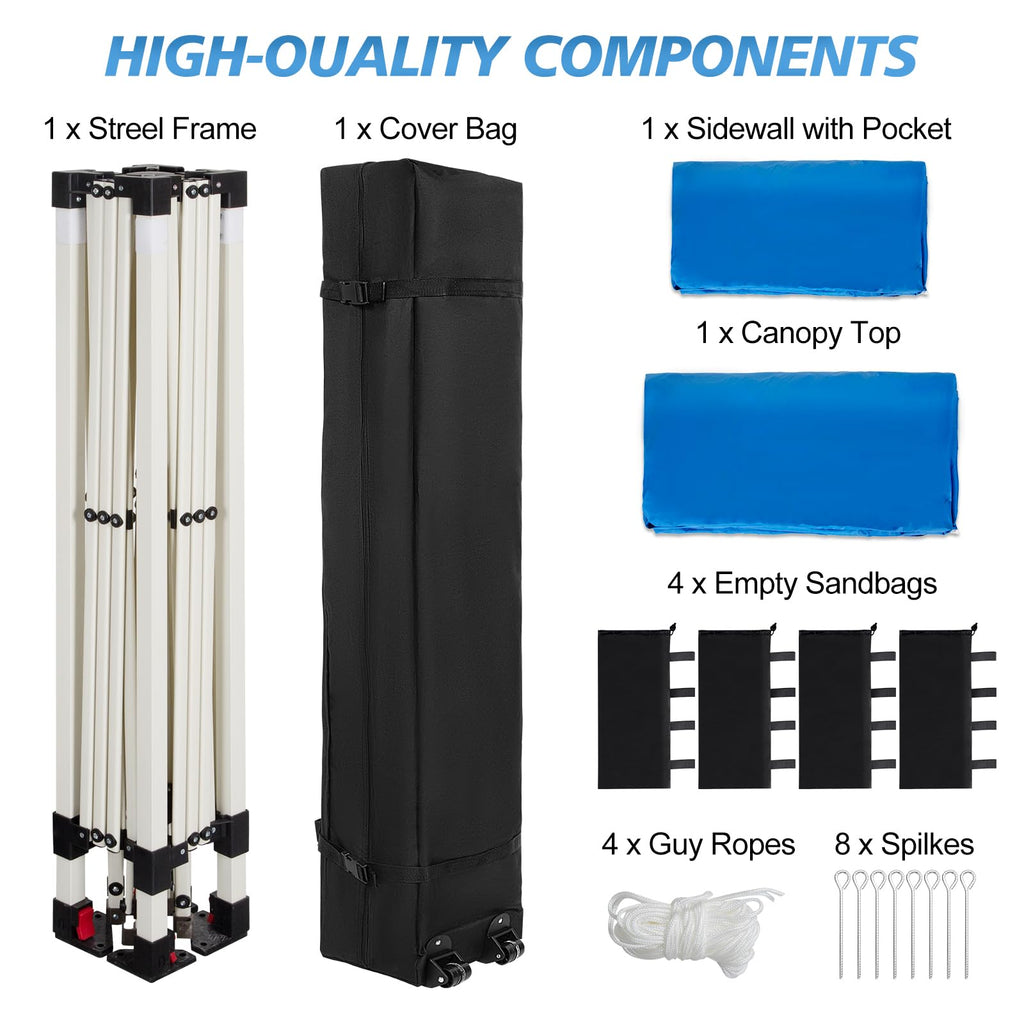 10x10 Pop Up Canopy Tent, 1-Button Push Setup Canopy Tent with 1 Sidewall, Adjustable Height Instant Portable