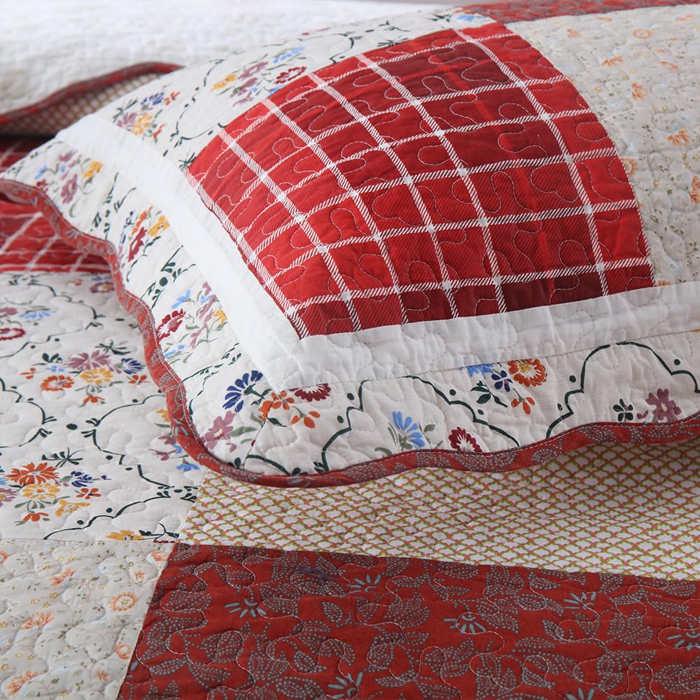 Cotton Bedspread Quilt Sets, 3 Pieces Reversible Coverlet Sets Lightweight Comforters, Farmhouse Rustic Vintage