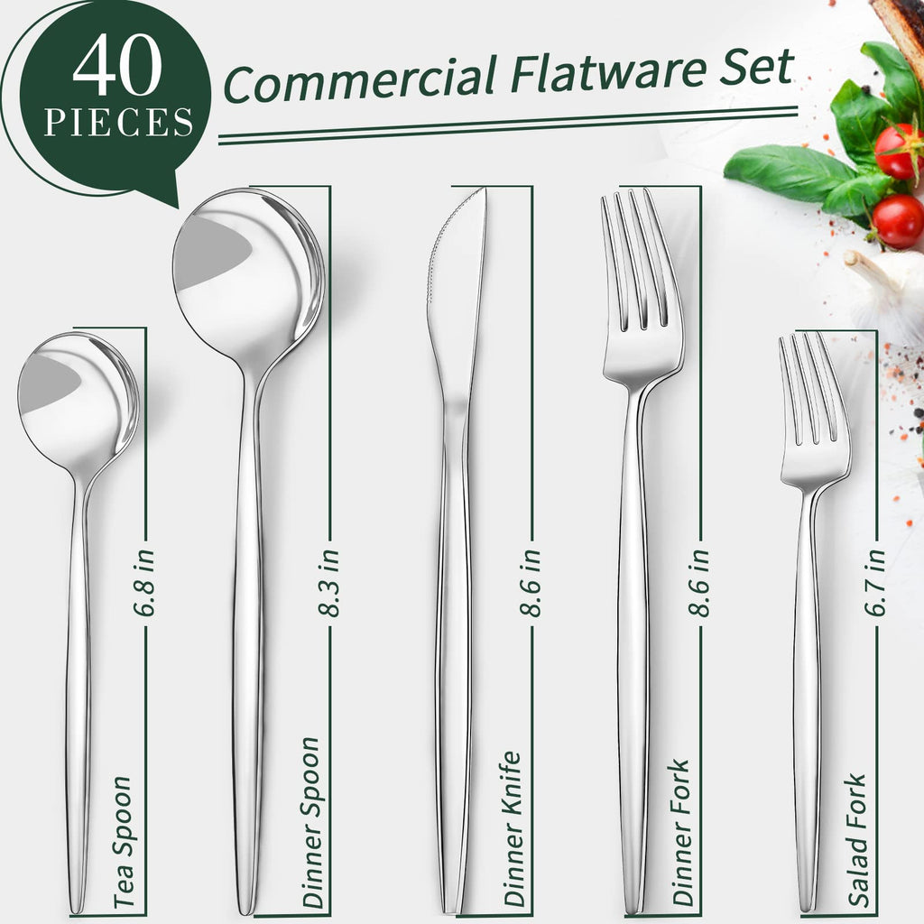 40-Piece Silverware Set for 8, Stainless Steel Flatware Cutlery Set Included Knife Spoon and Fork, Kitchen Utensils