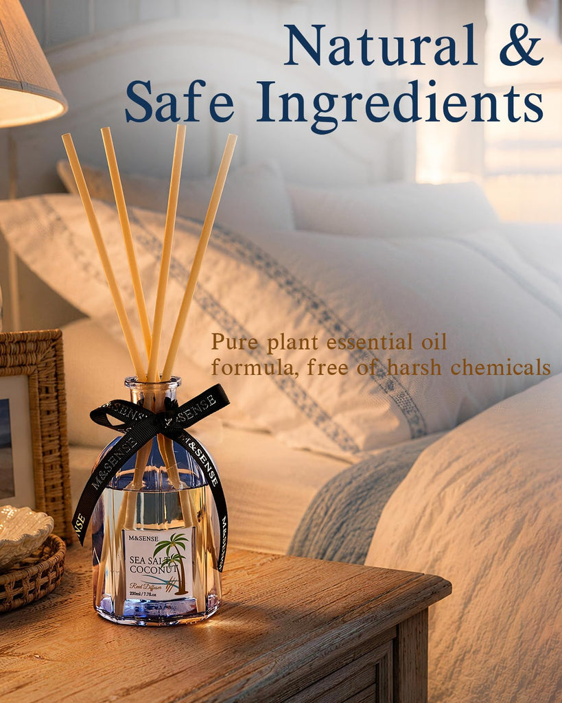 Reed Diffuser Set, Sea Salt Coconut, 7.7 oz Natural Essential Oil