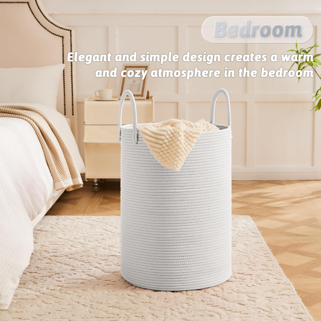 Laundry Basket, Cotton Rope Woven Clothes Hamper, 80L