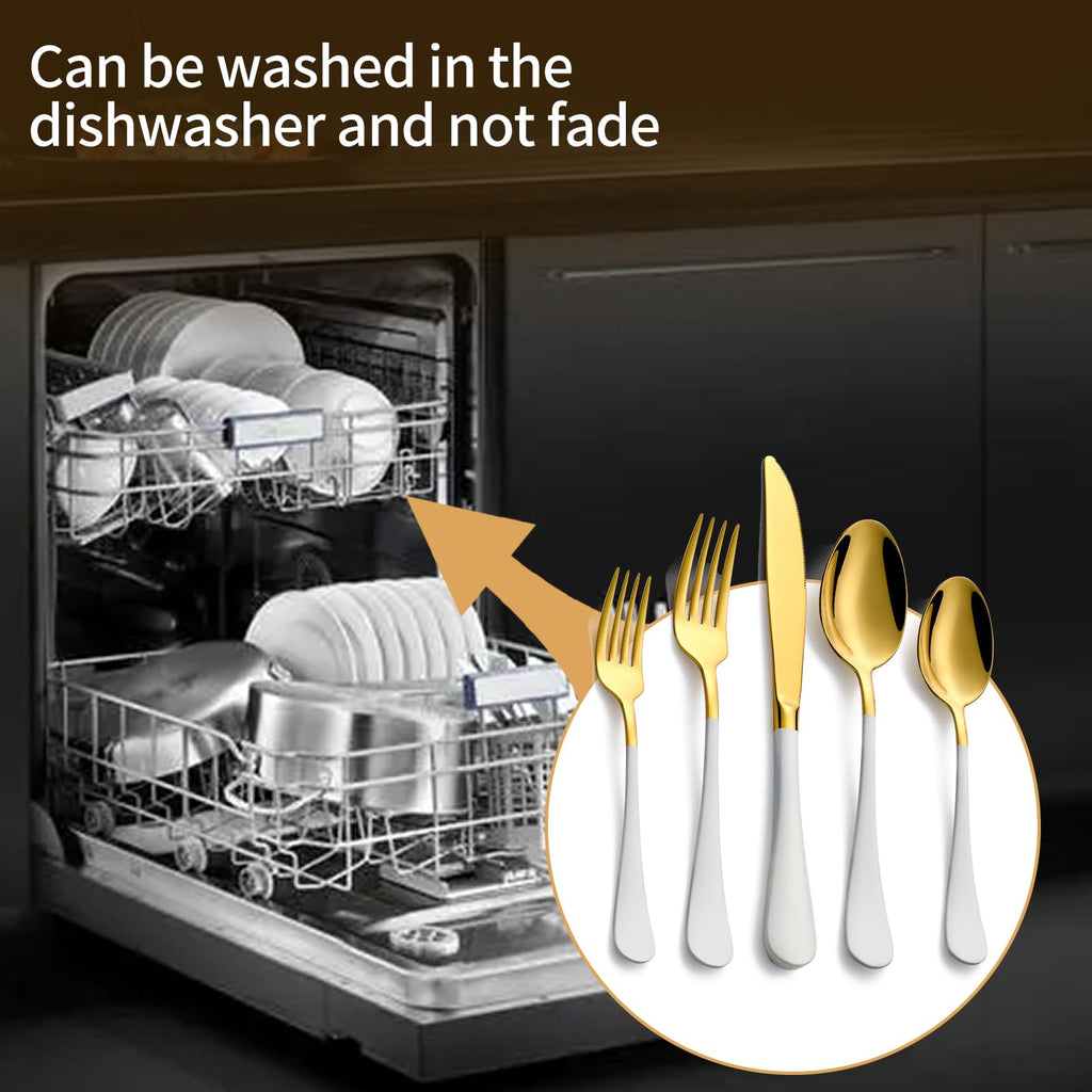 20-Piece White and Gold Silverware Set 18/0 Stainless Steel Silverware Set White Handle Cutlery Set Service for 4