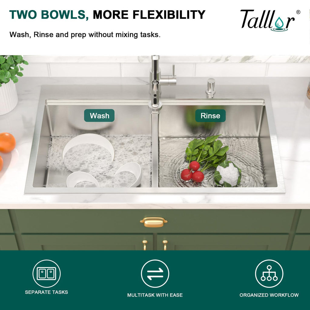 36x22" Double Bowl Drop Sinks, Workstation 50/50 Split