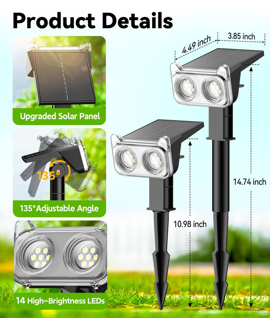 Solar Spot Lights Outdoor Waterproof, 12Pack, 14 Big LEDs, 2 Modes