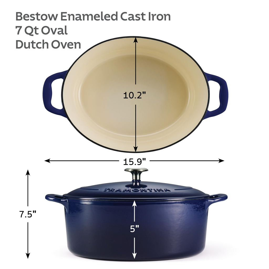 Bestow Enameled Cast Iron 7-Qt Oval Dutch Oven Pot with Lid