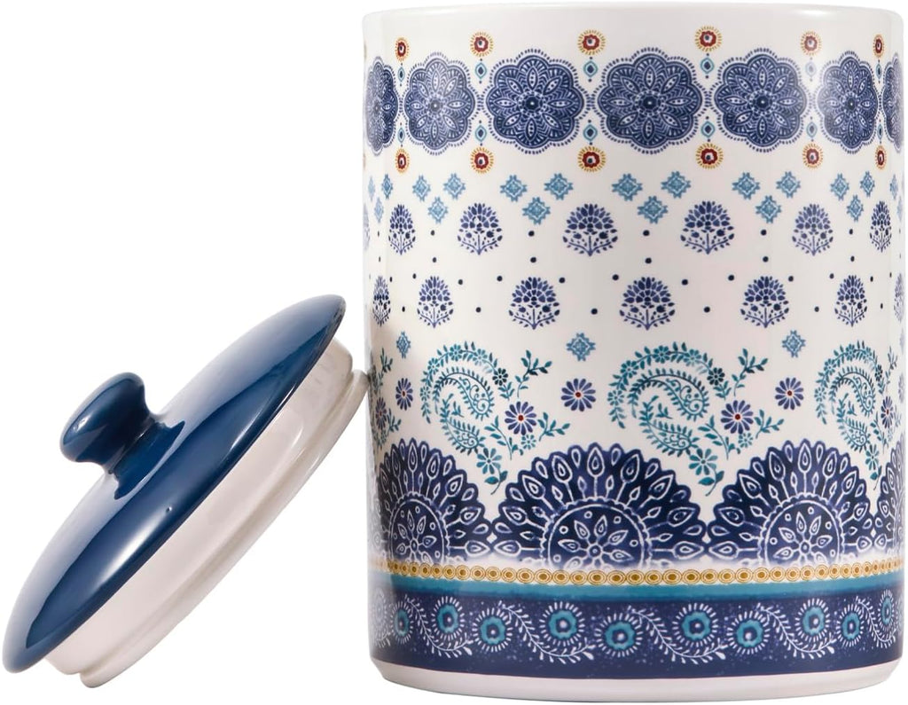 Blue Talavera Ceramic Air Tight 9 inch Cookie jar, for holding coffee, powder, tea, spices, Microwave and Dishwasher