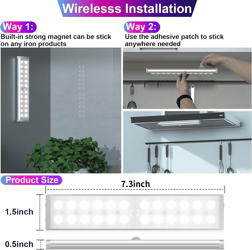 Under Cabinet Light Wireless with Remote, 15 Color RGB Magnetic Led Light Bar, 48-LED Rechargeable Closet Lights, 3