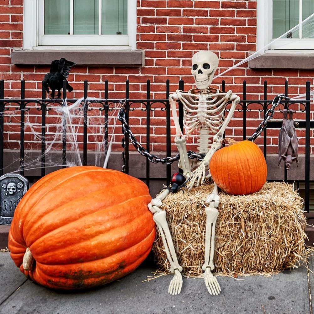 36" Skeleton Halloween Decorations, 3FT Realistic Full Body Movable Posable Joints Skeleton, Creepy Halloween Plastic