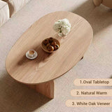 Modern Oval Coffee Table, Small Coffee Tables - Oak Wood Top with Solid Legs, Wooden Center Table Easy Assembly &Be...