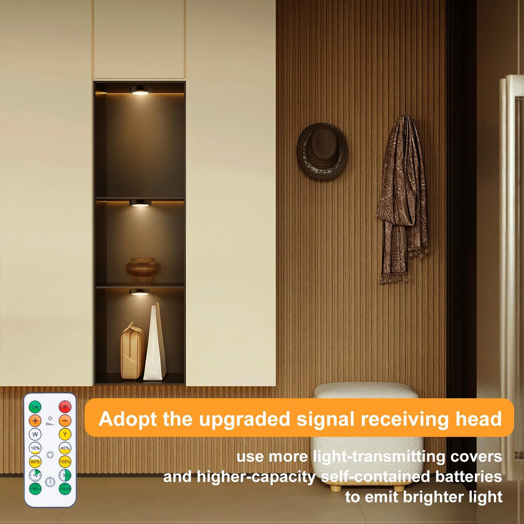 Puck Lights with Remote Control, Wireless LED Puck Light,Battery Operated Under Cabinet Lights, Under Counter