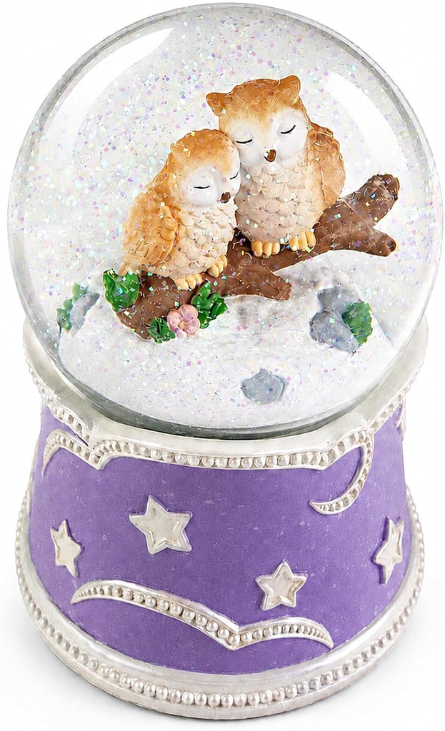 Owl Snow Globe Music Box with Color Lights, Beautiful Dreamer Tune, Glitter Musical Snow Globe, Rotating Owls