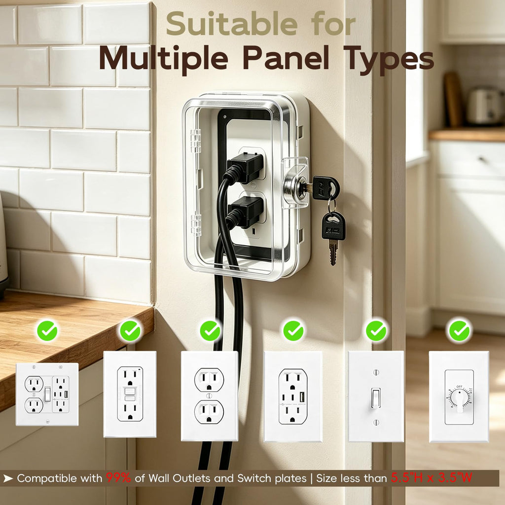 Baby Proof Outlet Cover Box with Key Lock and Keyless Latch,Clear