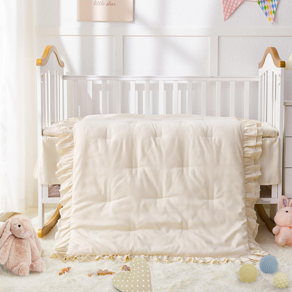 Crib Bedding Set for Girls, 3-Piece Boho Ruffle Baby Bedding Crib Set Include Boho Crib Comforter, Crib Fitted Sheet