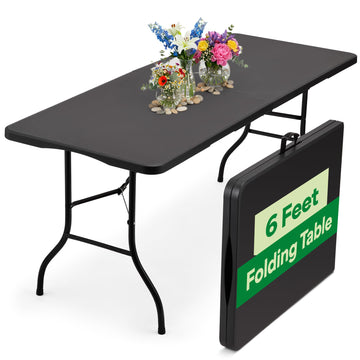 Black 6ft Folding Table with Handle | Heavy-Duty Foldable Table | Portable Table for Indoor & Outdoor Use | Perfect