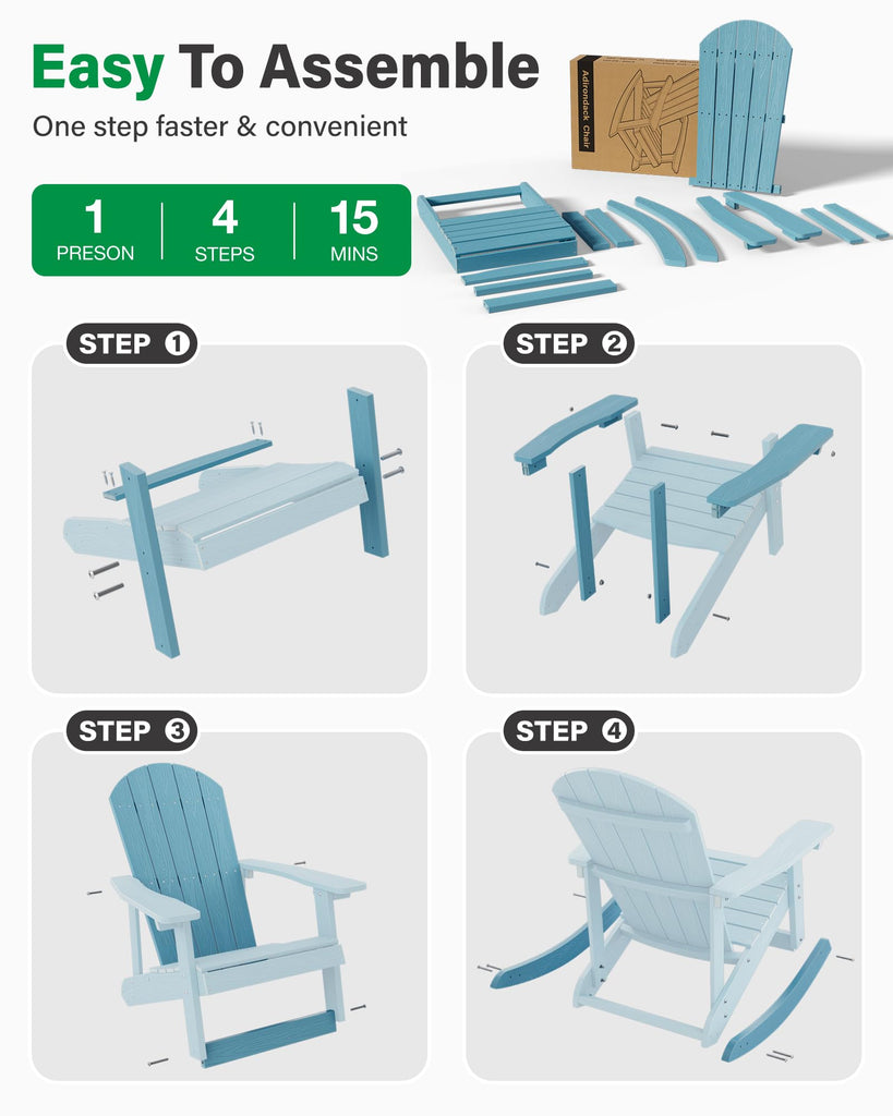 Adirondack Rocking Chair, All-Weather Resistant, Blue