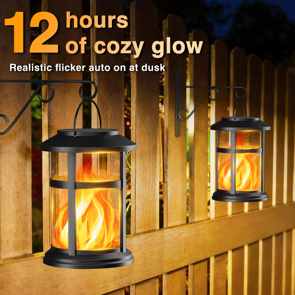 Solar Lanterns Outdoor Waterproof with Flickering Flame, 4 Pack
