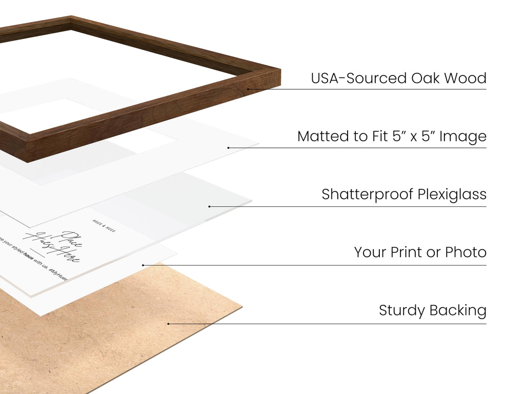 Walnut Oak Wood 10x10 Picture Frames - Set of 3, Square Frames with Mat, Minimalist Frames for Wall Art and Prints