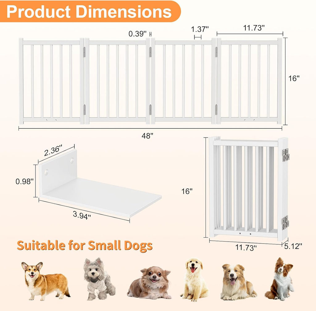 Short Dog Gate Indoor, 16" High Freestanding Small Dog Door Gates with Support Feet, Expands Up to 48'' Wide Foldable