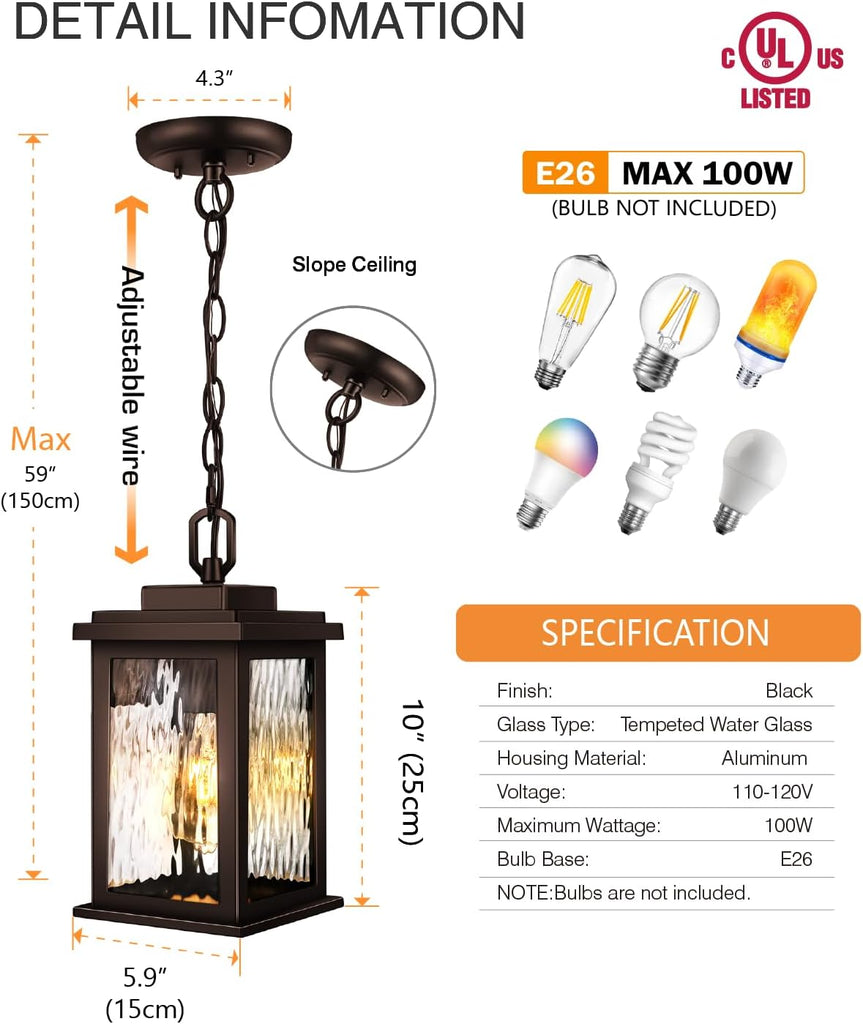 VIANlS Oil Rubbed Bronze Outdoor Pendant Light, 1 Pack Outdoor Chandelier for Porch