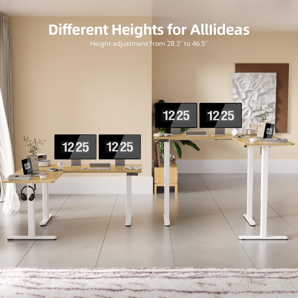 L Shaped Standing Desk Electric Dual Motor 63 Inch Corner Desk Bamboo