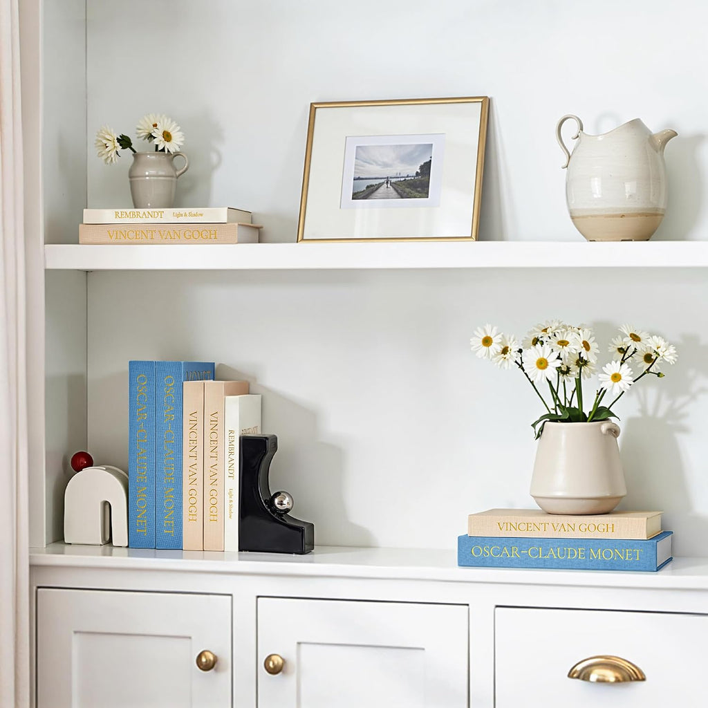 Aesthetic Decorative Books, Set of 3 Linen Faux Book Boxes, Blue | Stylish Storage Boxes Decor, Photo Organization, &