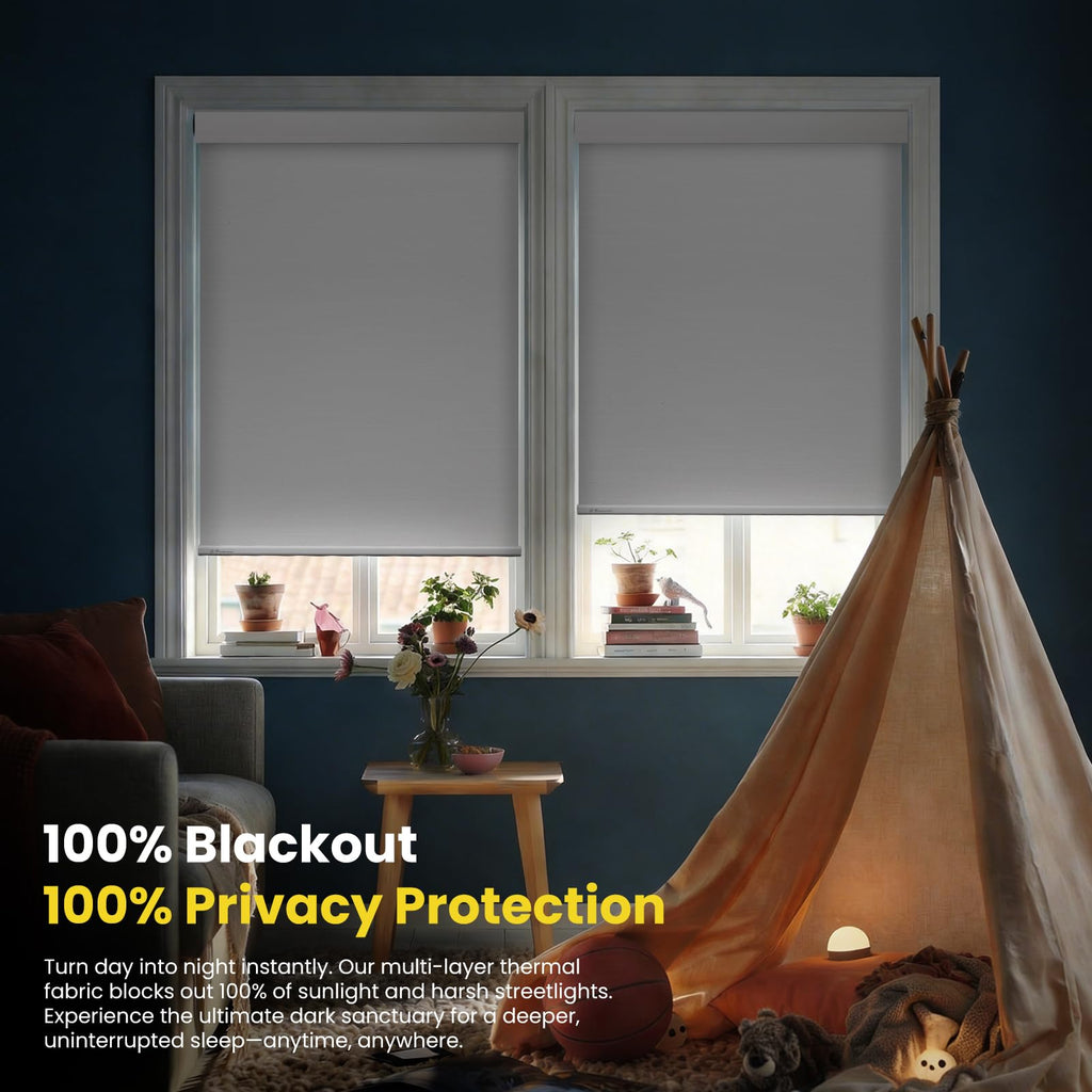 Motorized Blinds No Drill Automatic Roller Shades with Remote Control Smart Electric Window Blinds (White, )