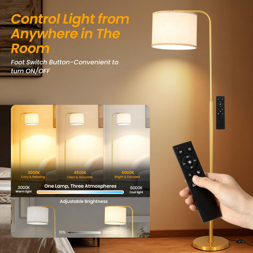 Arc Floor Lamp with Remote and Dimmable Gold Floor lamps