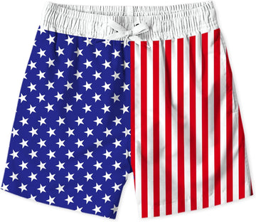 Boys Funny Print Swim Trunks with Anti-Chafe Mesh Lining