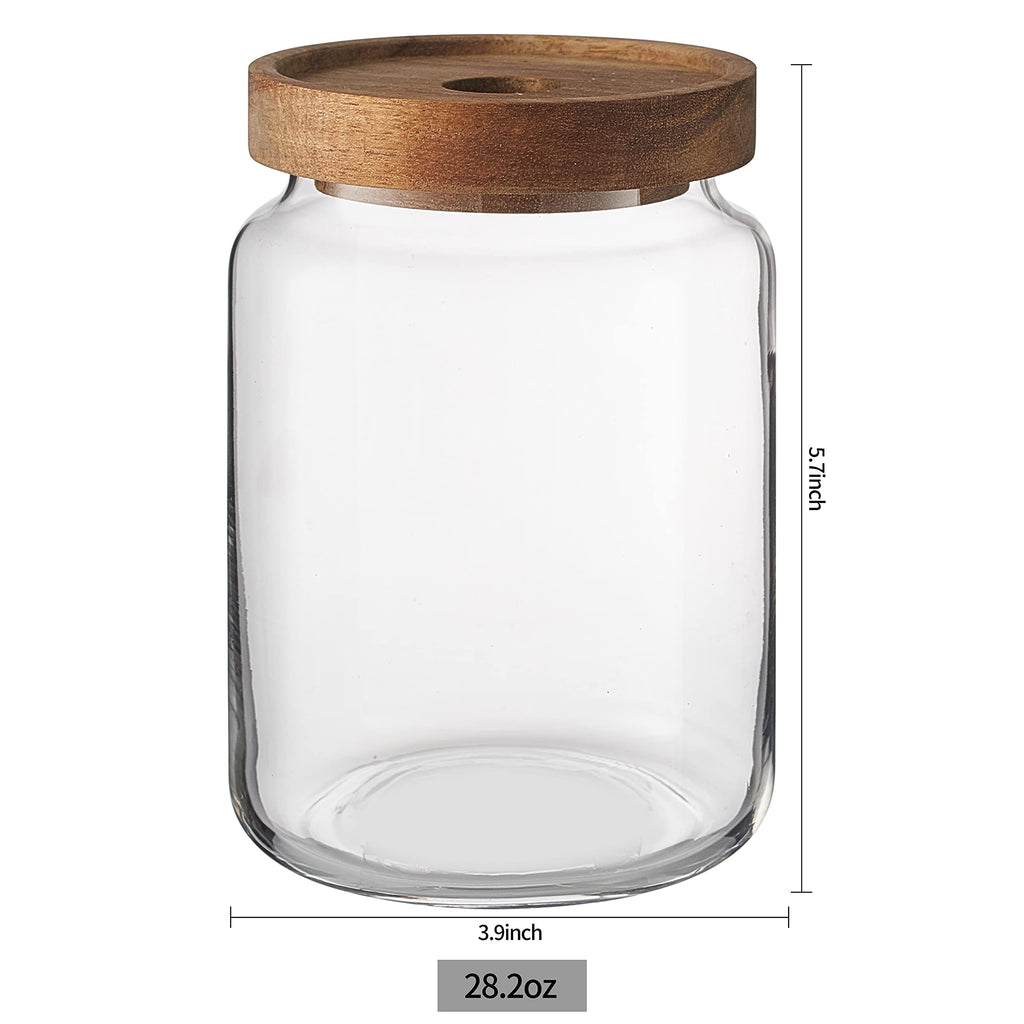 3pcs(28oz X 3) Clear Glass Food Jars/Canisters with Airtight Seal Acacia Wood Lids /Bathroom/Pantry Storage, Serving
