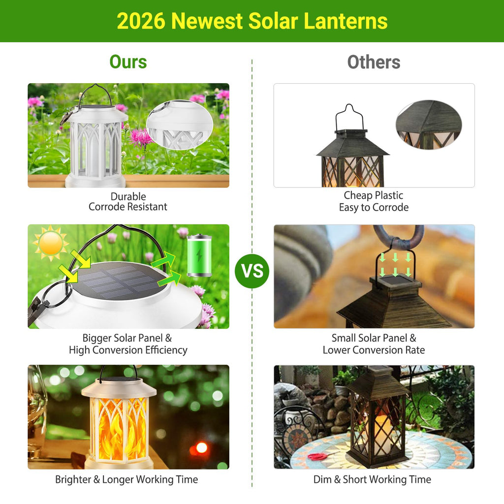 6 Pack Solar Lantern Outdoor Lights, Upgraded Flickering Flame Solar Lanterns Outdoor Waterproof, Auto ON/Off