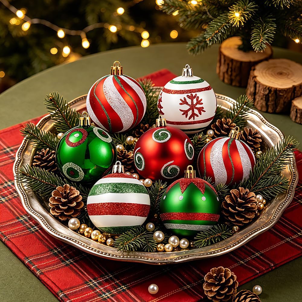 Christmas Ball Ornaments Set, Shatterproof Christmas Tree Decorations, 2.36 Inch Holiday Ornaments Decor - Set of 30