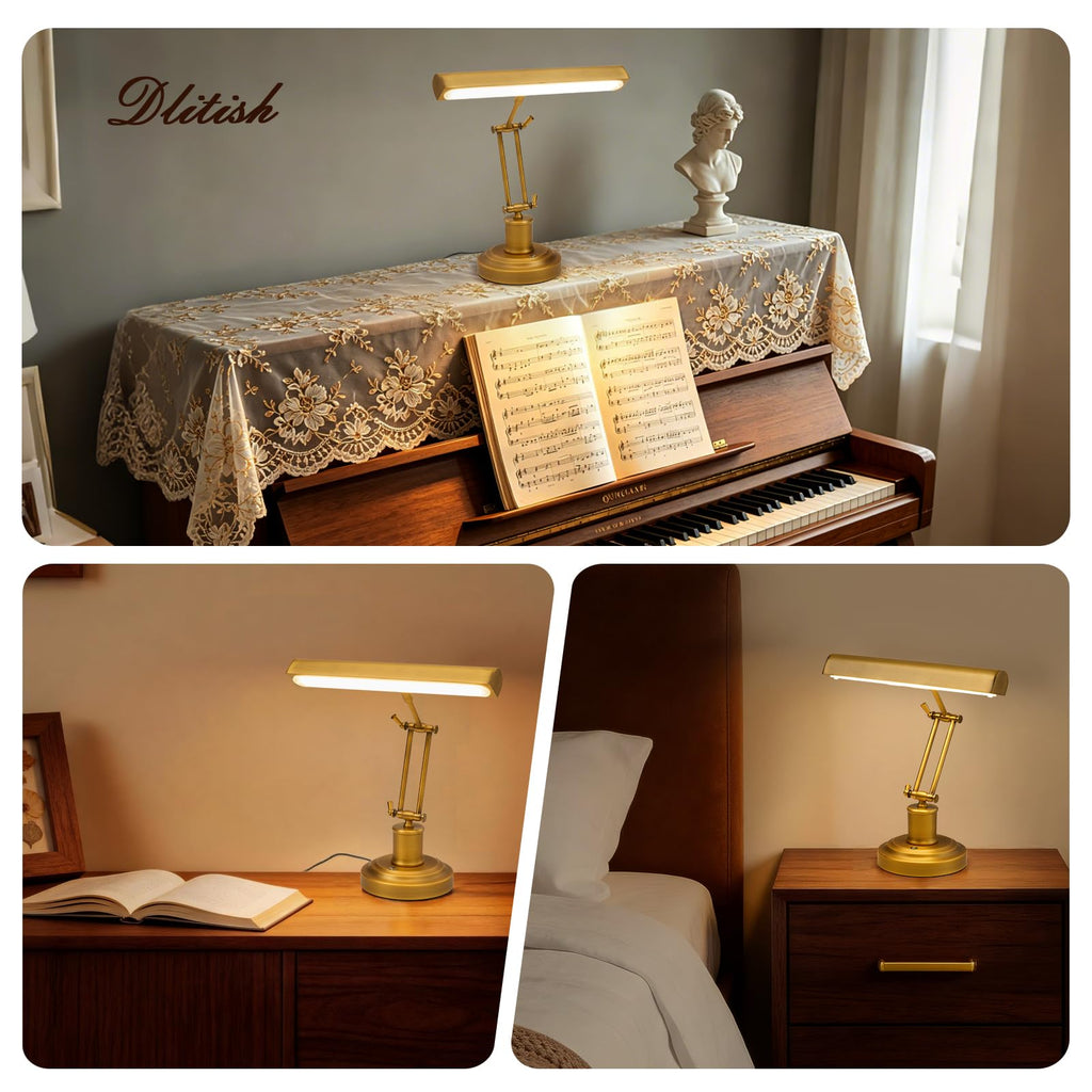 Vintage Piano Lamp for Upright Piano, Adjustable Arms, Stable Weighted Base