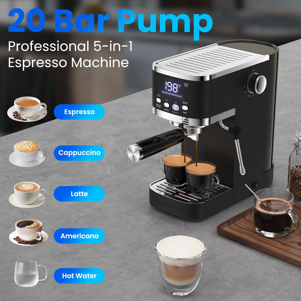 Compact Espresso Machine 20 Bar, with 3 Adjustable Temp