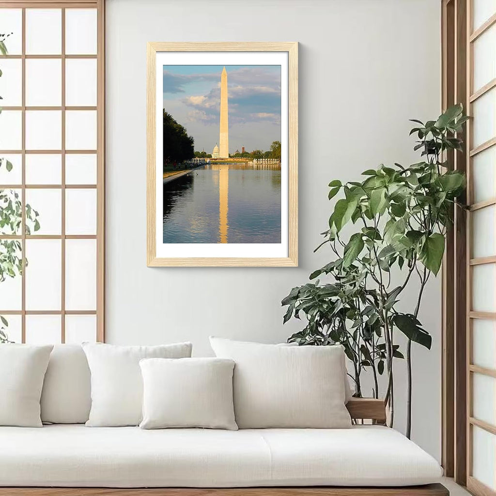 24x36 Frame Natural Wood, Display 20x30 with Mat or 16x24 Without Mat, Wall Hanging Poster Frames with Plexiglass